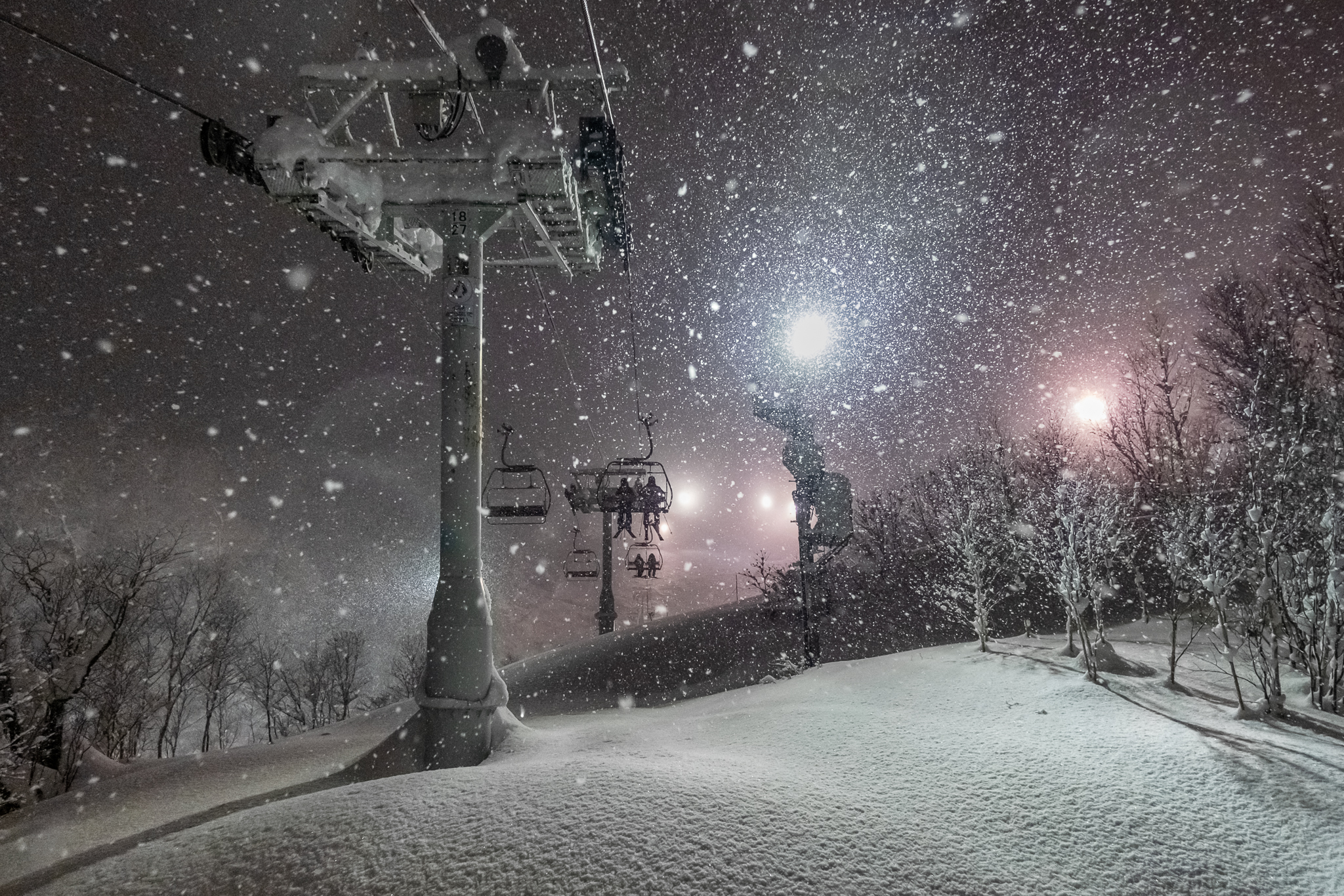 Night skiing Niseko Japan