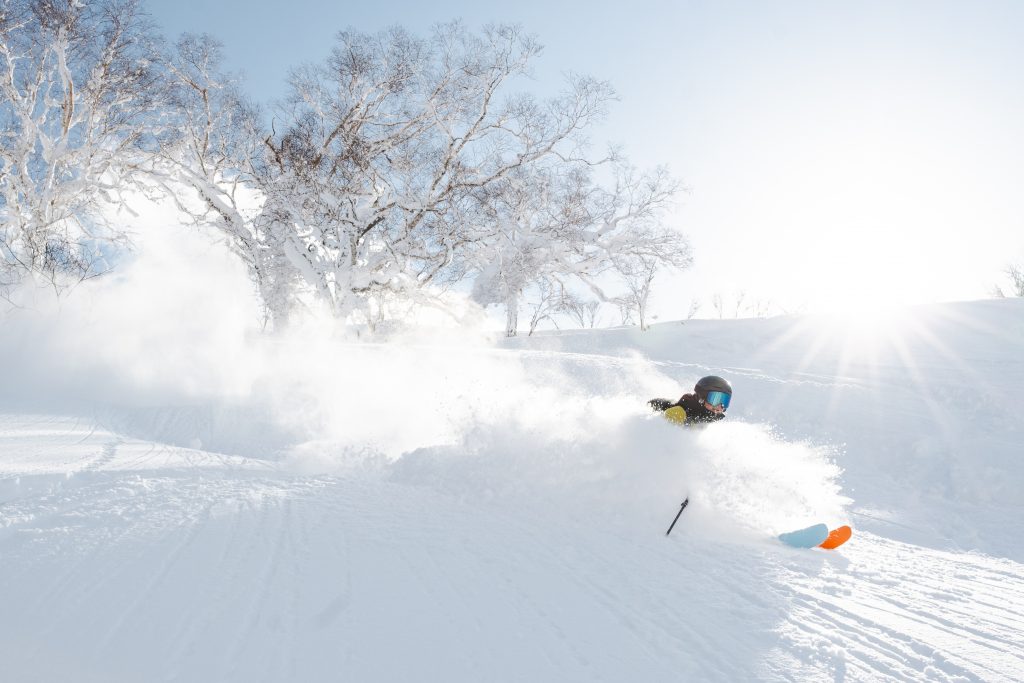 Niseko backcountry bluebird powder skiing